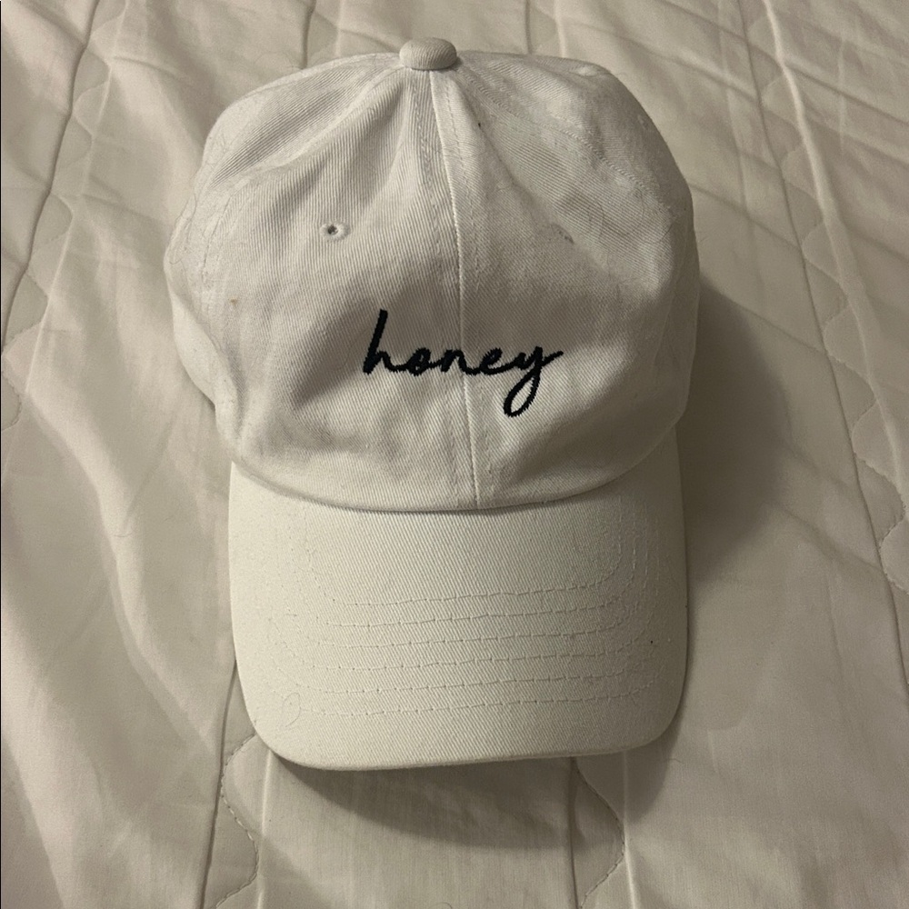 White 'Honey' Embroidered Cap